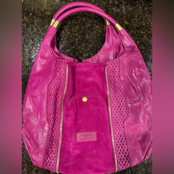 Jimmy Choo Magenta Hobo Bag with Gold Accents - Picture 6 of 9